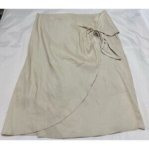 Antonio Melani Linen Blend Cream Knee Length Lined Half Wrap Skirt W/Bow Size 14
